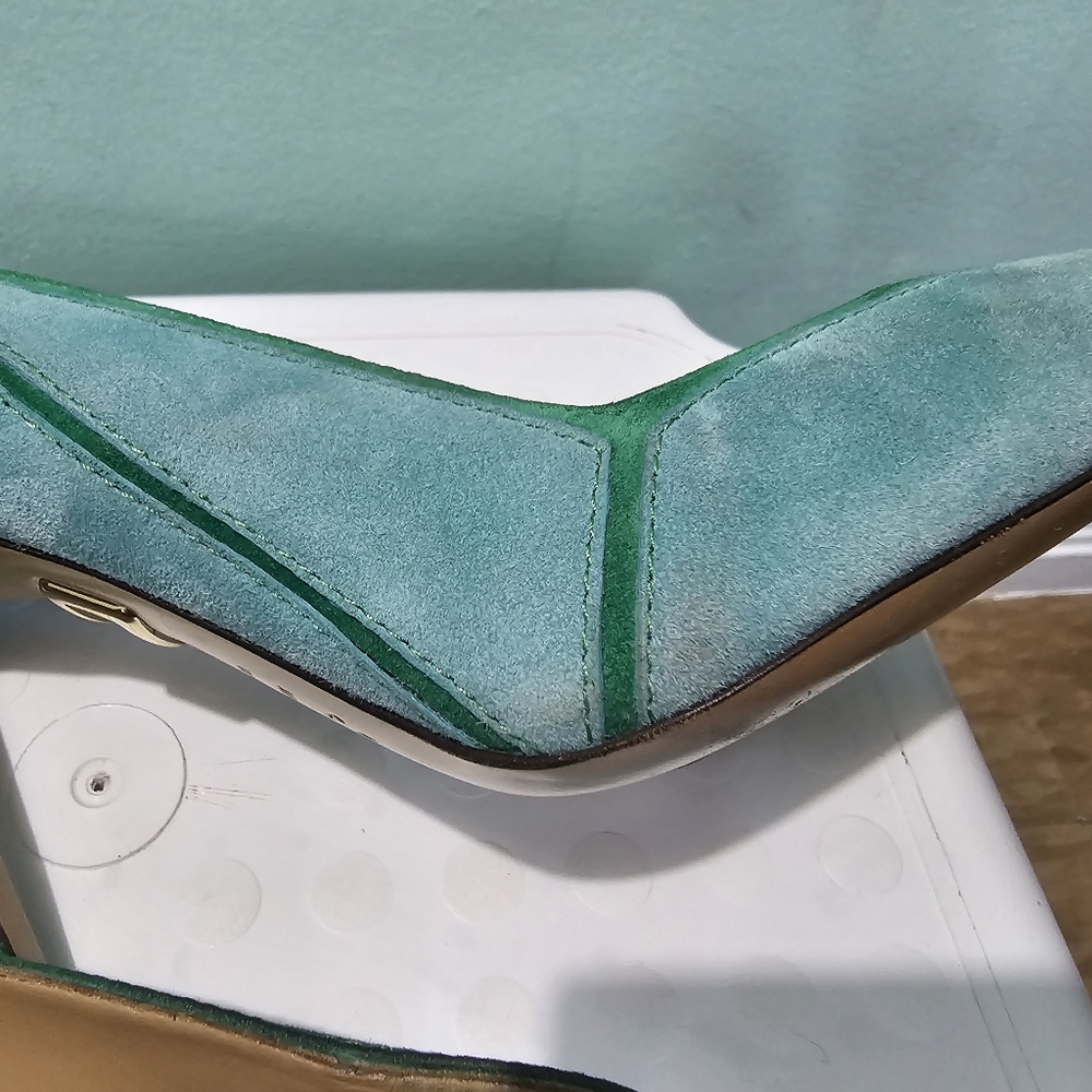 NEW ROGER VIVIER Green Suede Two Tone Leather Pointed Toe Stiletto Heels sz 36 - Picture 11 of 15
